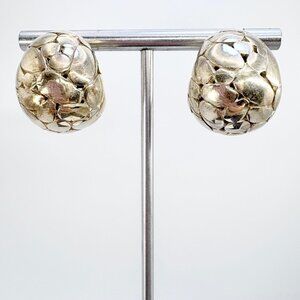 VTG Solid Sterling Silver 925 Pebble Design Textured Earrings Size 1" Length